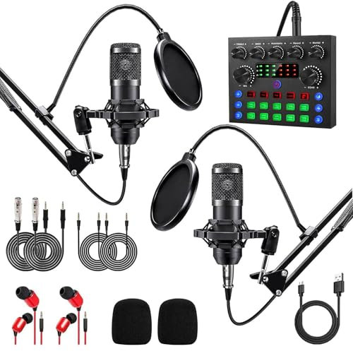 TECKZOON BM800 Podcast - Set completo per 2, microfono da studio con funzione renale, interfaccia audio e mixer DJ, ideale per streaming live e cantare, TikTok & YouTube