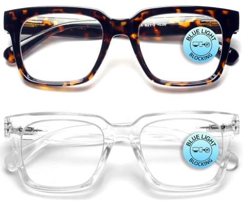 OPULIZE ERA Blue Light Glasses for Women & Men-Clear Lens-Anti-Reflective & Anti-Glare-UV400 Protection-Oversized Frame-Computer & Screen Glasses(Pack 2 of with 2 Pouches)