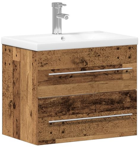 vidaXL Sink Cabinet with Basin 2 pcs Old wood 60 x 38.5 x 48 cm, Bathroom Storage, Rustic Vanity Cabinet, Compact Furniture, Wall-Mounted, Engineered Wood, Sink Unit