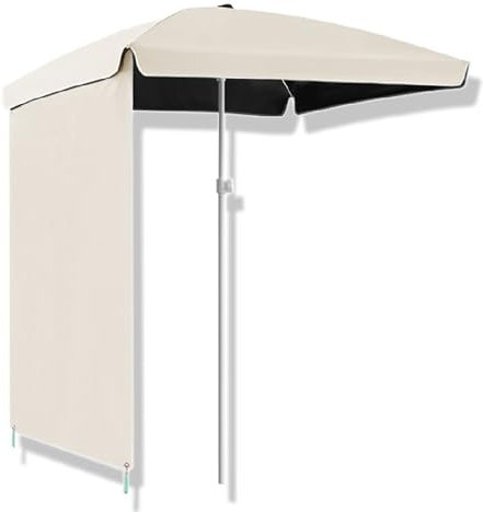 MACAGGTNTU 160cm 200cm Parasol De Patio Parasol De Marché Extérieur avec Rideau De Parasol Parasol De Plage Carré avec Hauteur Réglable pour Jardin, Piscine(Beige,200cm/6.5ft)