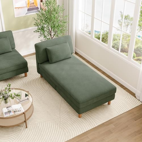 Vesgantti Corduroy Chaise Lounge Sofa,Tool-free Assembly,158L*81W*84cm | Upholstered Couch with wide Cushions, Perfect for Living Room, Bedroom, Office, Small Space, Green