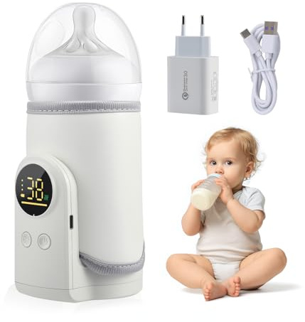 Chauffe Biberon Portable pour Bébé, Chauffe Biberon USB Sans Fil avec Ecran LED et Veilleuse, chauffage rapide, 8000 mAh, Chauffe-biberon Électrique pour eau, Lait Maternel ou lait Maternisé