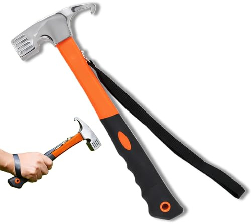 Camping Hammer Tent Peg Puller, Camping Hammer Heavy Duty, 12 high Carbon Steel Tent Hammers, with Holding Stra, for Family and Outdoor Campings Picnic Tent or Hiking Backpacking