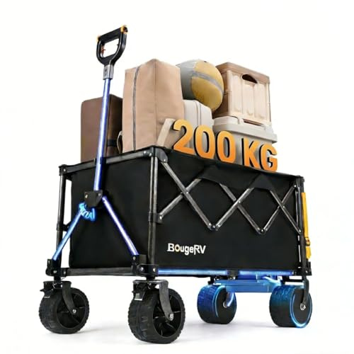 BougeRV Carro eléctrico plegable, capacidad de carga de 200 kg, carrito de camping con accionamiento, motor doble de 250 W y volumen de 250 l, carro de mano eléctrico todoterreno para aventuras al
