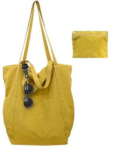 Uhawi Tote Bag for women, unisex,Foldable & Water Resistant – Lightweight Reusable Shopper Bag for Daily Use, Shopping, Travel & Beach (yellow)