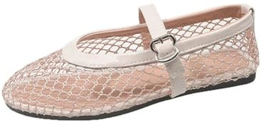 Dam rutnät ballerinor, snygga genombrutna spetsar, sandaler sommar för, andningsbart nät