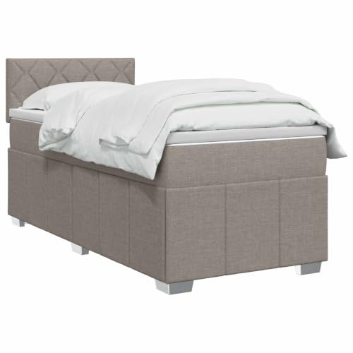 vidaXL Lit boxspring avec Matelas Taupe 90 x 200 cm Tissu, Boxspring Moderne, tête de lit réglable, Matelas Ferme, Sommeil Confortable, Meuble déco stylé