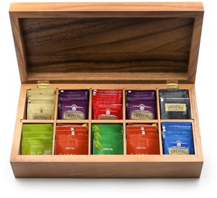 Ironwood Gourmet Rectangular Vauxhall Double Tea Box, Acacia Wood,Brown, 10 Compartment