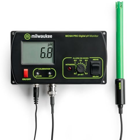 Milwaukee MC120 pH Monitor with Mounting Kit, 0.0 to 14.0 pH, +/-0.2 pH Accuracy, 5.5 to 9.5 pH Set Point