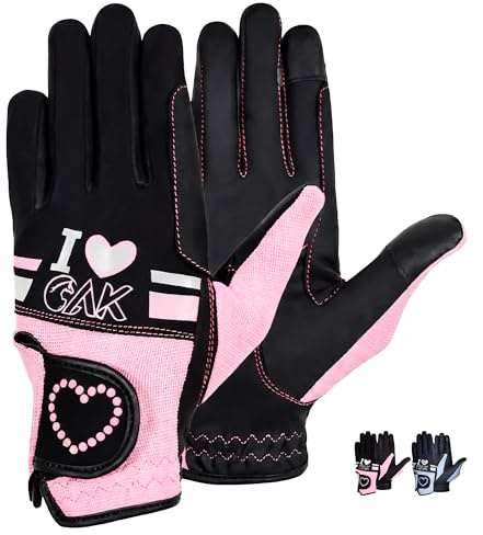 AK Love Horse Riding Gloves Ladies, Men & Kids Equestrian Gloves for All Season AKRS-6388 (Black/Pink, M)