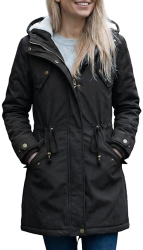 YYNUDA Vinterkappa dam varm parkas mellanlång vinterjacka jacka med huva tjock pälsjacka med huva plus storlek, #337 svart, 4XL