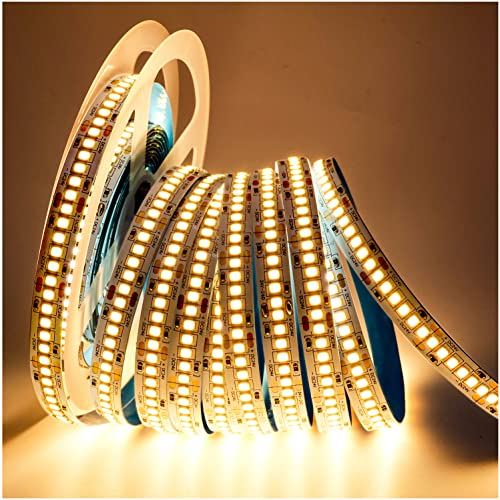 Tesfish Striscia LED, 24V Bianco Caldo 3000K Strisce 5M 2835 IP20 240 LEDs/M, Totale 1200 LEDs Nastri Super Luminosa Luci Striscia per Camera da letto, Scaffali, decorazione Cucina