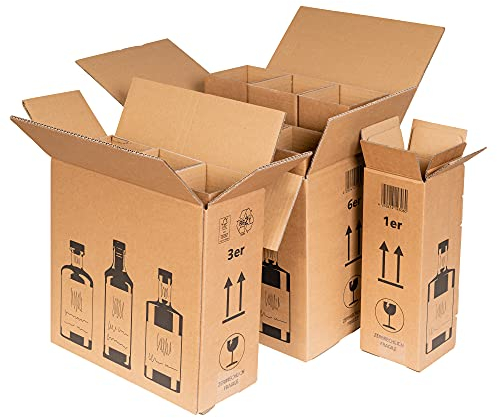 karton-billiger | Flaschenversandkarton für 1 Gin-Flasche | Versandkarton | Ginkarton | 10 Stück
