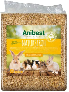 Anibest Naturstroh, Kleintierstreu, 100 % natürliche Einstreu für alle Nager & Kleintiere, Kaninchen, Hamster, Meerschweinchen und Co, saugfähig, wärmeisolierend, Made in Germany, 4 kg