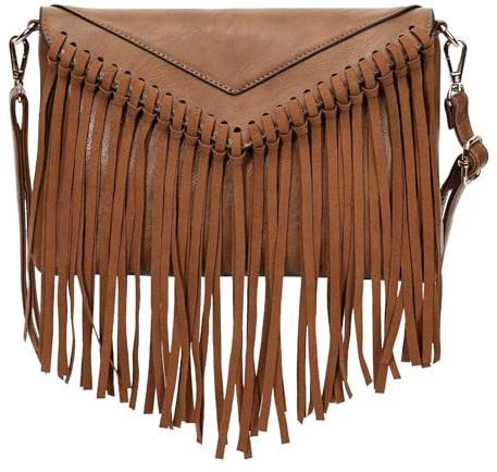 KouLi Buir Bolso cruzado con borlas para mujer, de piel sintética, estilo hobo occidental, con flecos, bolso de hombro, Amarillo Marrón
