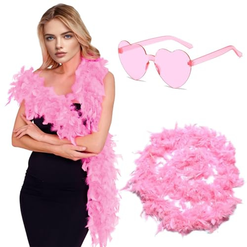Norhogo Boa di piume colorate da donna lungo 1.8 metri, con Occhiali da Festa Cuore Senza Bordi Boa, Accessorio per Costumi, Carnevale, Festa a Tema, feste, Halloween