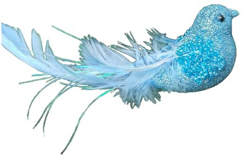 Haloppe Funkelnder gefiederter Vogel Dekor Leichte Kunststoff Ornament Glitzer Feder Design mit Clip Weihnachtsbaum Dekoration Festlicher Charme für Blau