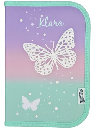 minimutz Federmappe Schmetterling Mädchen - Personalisiert mit Name - Federtasche Butterfly in Pastell mit Inhalt Stiften - Schüleretui Grundschule Schulanfang Kinder