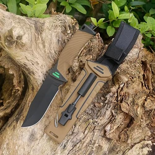 naifu® - The Hunter X - MARONNE - Coltello sopravvivenza a lama fissa da 12 cm in acciaio inossidabile - Coltello da caccia - Sopravvivenza - Bushcraft - Accendino e affilatore inclusi