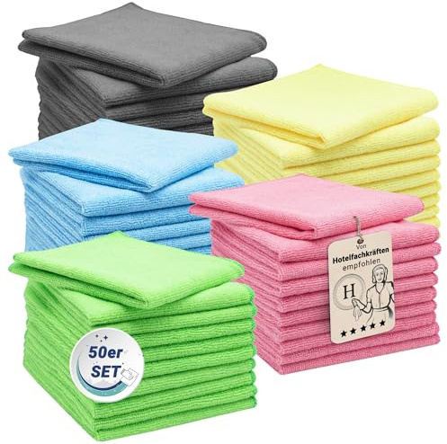 ZOLLNER 50 Panni microfibra - multiuso - lavabili in lavatrice a 60°C - senza lasciare aloni e pelucchi - 32x32 cm- colori misti - Qualità alberghiera