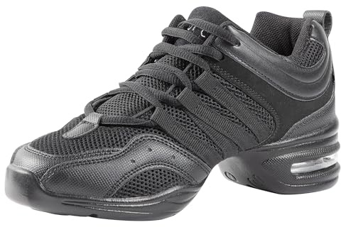 Linodes Women's Jazz Dance Sneaker with Breathable Upper, Split Sole and Air Cushion Dance Multifunctional Walking Shoes Anti-Slip-Black-7.5M