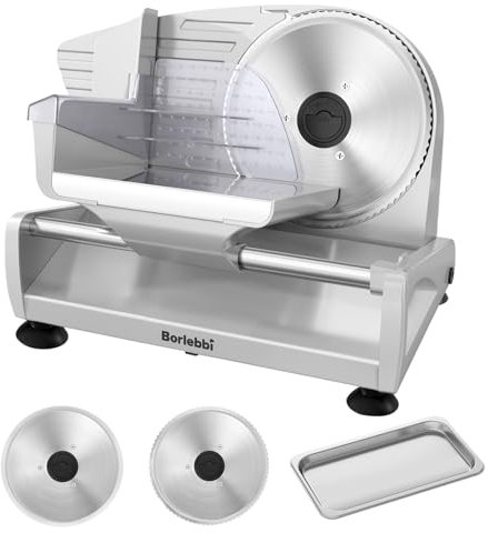 Meat Slicer, 200W Meat Slicer Machine for Home, DC Motor Quiet Deli Slicer with 2 Removable 7.5'' Stainless Steel Blades, Adjustable Dial for 0-15mm, Electric Food Slicer for Meat, Cheese, Bread