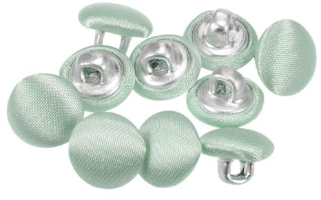 QUARKZMAN 10pcs Botones Cubiertos de Tela, 10mm 16L Botones Redondos de Costura de Tela Algodón Broche Vástago Metálico para Trajes, Vestidos, Blusas y Suéteres, Verde Claro