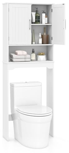 COSTWAY Mueble sobre Inodoro, 2 Puertas, 2 Baldas Regulables y 1 Estante, Armario Lavadora, Mueble Encima WC, Blanco