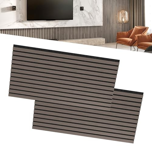 LZQ Akustiska paneler, äkta träfaner, set om 2, väggbeklädnad, 120 x 60 cm, väggpaneler, lamellvägg, ljudisolering, träpaneler, vägg, akustikplattor, väggdekoration för vardagsrum, hall, kontor (brun)