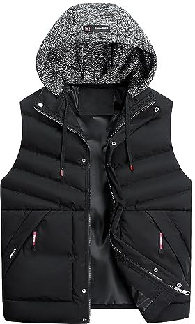 KONG JIMFAN Warehouse Deals Angebote Herren Steppweste Bequeme Herren Weste mit Kapuze Softshell Jack Übergangswesten Für Männer Outdoor Jacke Taschen Ärmellos Jacke Daunenjacken(Schwarz,XXL)
