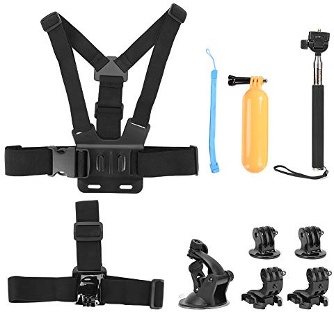 Kit de Accesorios para cámara de acción Universal 6 en 1, Soporte para Correa para la Cabeza, arnés para el Pecho, Palo Selfie, cámara de acción para cámaras Deportivas Gopro Hero