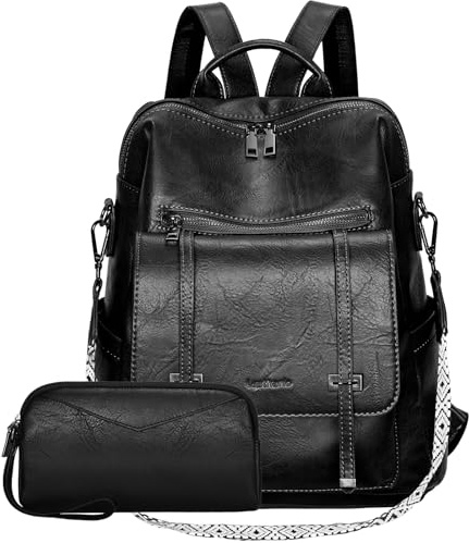 Leathario Zaino Donna in Pelle Vegana Impermeabile Antifurto,Borsa Elegante 3-in-1,Zaino da Lavoro, Viaggio e Uso Quotidiano(Nero Lucido)