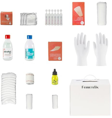 Kit reposicion Armario/maletin botiquin primeros auxilios con productos homologados cumpliendo la normativa CE Fabricado en España FECHA DE FABRICACION 2025