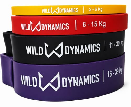 Bandas Elásticas de Resistencia de Látex Natural | Juego de 4 Niveles Multicolor | Gomas Fitness y Musculación Hombre y Mujer | Entrenamiento, Yoga, Pilates, Fisio y Rehabilitación | Set con Bolsa