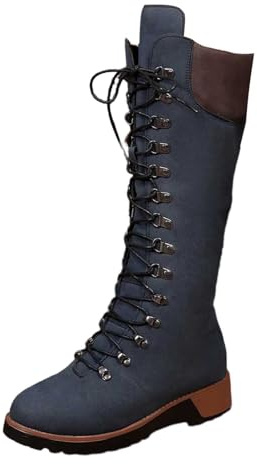 Generisch Riding Boots Calf High Boots Fashion Solid Color Knee High Lace Up Boots Comfortable Warm Casual Shoes for Winter with Durable Sole