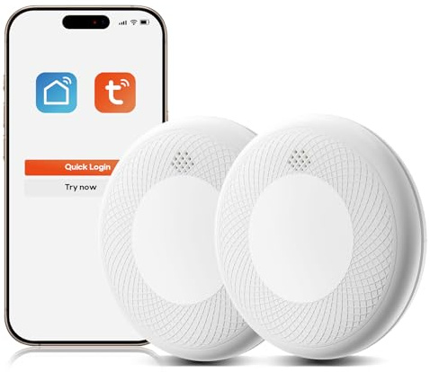 Safeliveo Detector de Humo Inteligente Wi-Fi - Batería de 10 Años - Notificación Mediante Aplicación y autoprueba-Alarma de Incendios Smart con Tuya & Smartlife App,2 Pieza