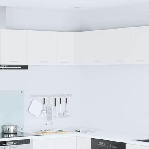 GeenYuu White Engineered Wood Hanging Corner Cabinet, 57x57x40 cm Kitchen Storage Solution, Durable Wall Mounted Pantry Organizer for Modern Homes