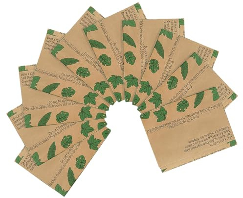 Kaeltsyn Bolsas de papel reciclables de gran tamaño para residuos de jardín, multiusos, 10 bolsas de basura de papel fuerte