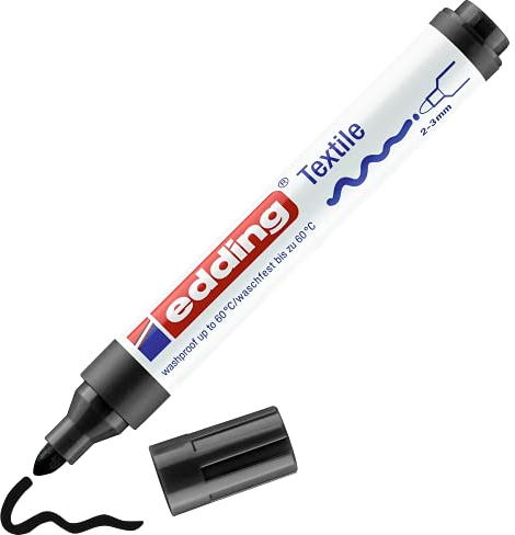 edding 4500 Textilmarker - schwarz - 1 Stift - Rundspitze 2-3 mm - Textilstifte waschmaschinenfest (60 °C) zum Stoff bemalen - Stoffmalstift