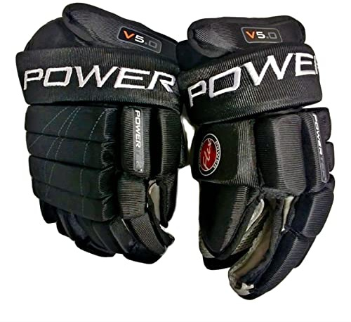 PowerTek V5.0 Tek Youth Ice Hockey Gloves, Flexible Full Motion Cuff (Black, 9)