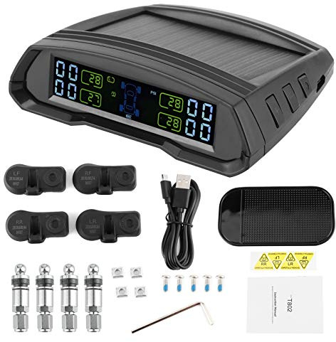 Aukson di monitoraggio della Pressione dei Pneumatici, TPMS Solare Wireless Audio TPMS di Alimentazione USB con 4 sensori per Camper, Camper, Camion, rimorchio