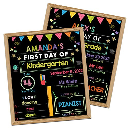 First Day of School Sign, 14 x 11 Double-Sided & Reusable First Day of School Board, Back to Schools Supplies for Preschool Kindergarten 1st Grade, Last Day of Schools Sign