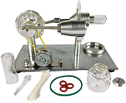 Qing Shuang Stirling Engine steam Engine Physics Experiment Popular Science Invention Toy Model Motor Model Educational Toy Generator Colorful LED, Silver, LxWxH 6.45×3.3×3.8