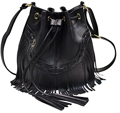 Jywmsc Damen Fransen Quaste Umhängetasche Freizeit Boho Bucket Umhängetasche