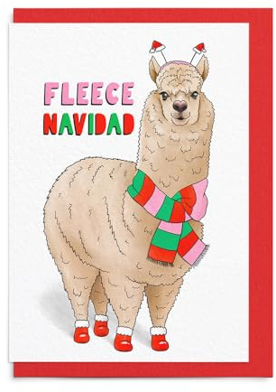 Sketchy Print Co - Funny Christmas Card for Friends, Family - Fleece Navidad - Cute Alpaca Lama - Xmas Card