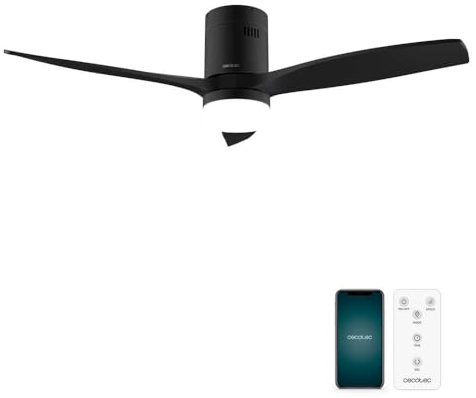 Cecotec - Ventilateur de Plafond avec Lumière EnergySilence Aero 5600 Aqua Black&Black Connected - 40 W, 6 Vitesses, Diamètre 132 cm, LED de 20 W, 3 Pales, Minuterie, Mode Été/Hiver