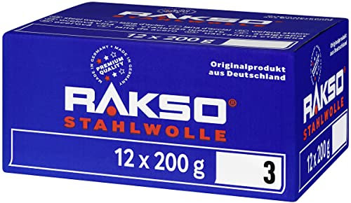 RAKSO Stahlwolle grob 3-2,4 kg, 12 Banderolen à 200g, verstärkt natürliche Maserung v. Holz, äubert Glas, aufrauen von altem Lack, Farbe