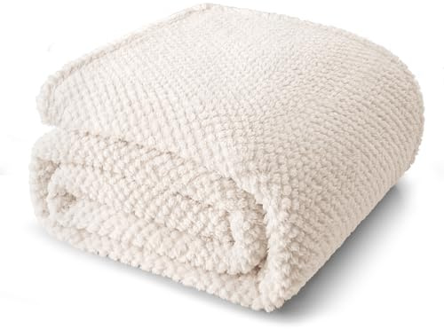 Whale Flotilla King Size Fuzzy Fleece Blanket for Bed, 90x104 Inch Fluffy Warm Soft Jacquard Blankets for All Season, Lightweight and Cozy, Ivory