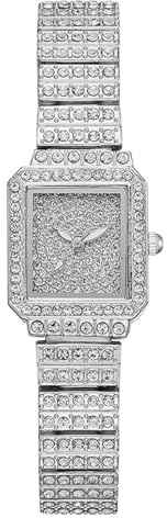 Avaner Uhren Damen Strasssteine Quadratisch: Analoge Quarz Damenuhr Exquisite Funkelnde Luxusuhr mit Volldiamanten in Silber für Frauen