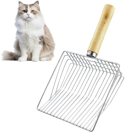 Pala per lettiera per gatti, in metallo, con manico in legno, distanza tra i fori 7 mm, lunghezza 28 cm, Litter Box Scoop, Cat Litter Scoop, Pala per gatti